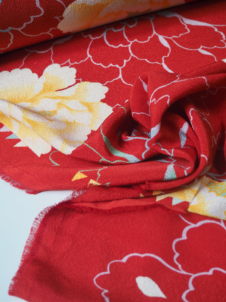 Red Floral Sateen Crepe