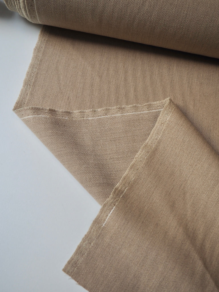 Sand Herringbone Wool Blend Suiting