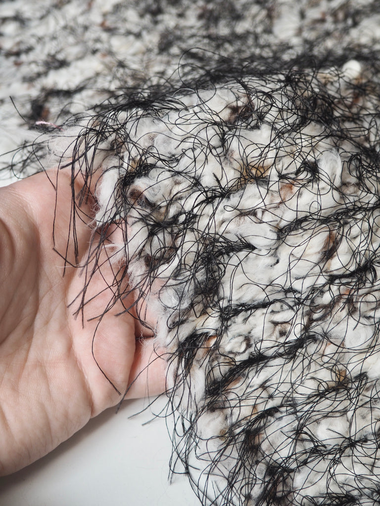 Fringed Cream Marl Boucle Wool Coating