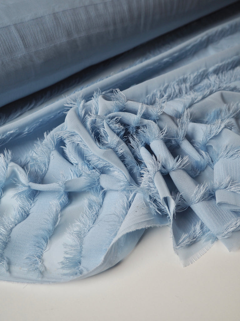 Light Blue Stripe Fringe Chiffon