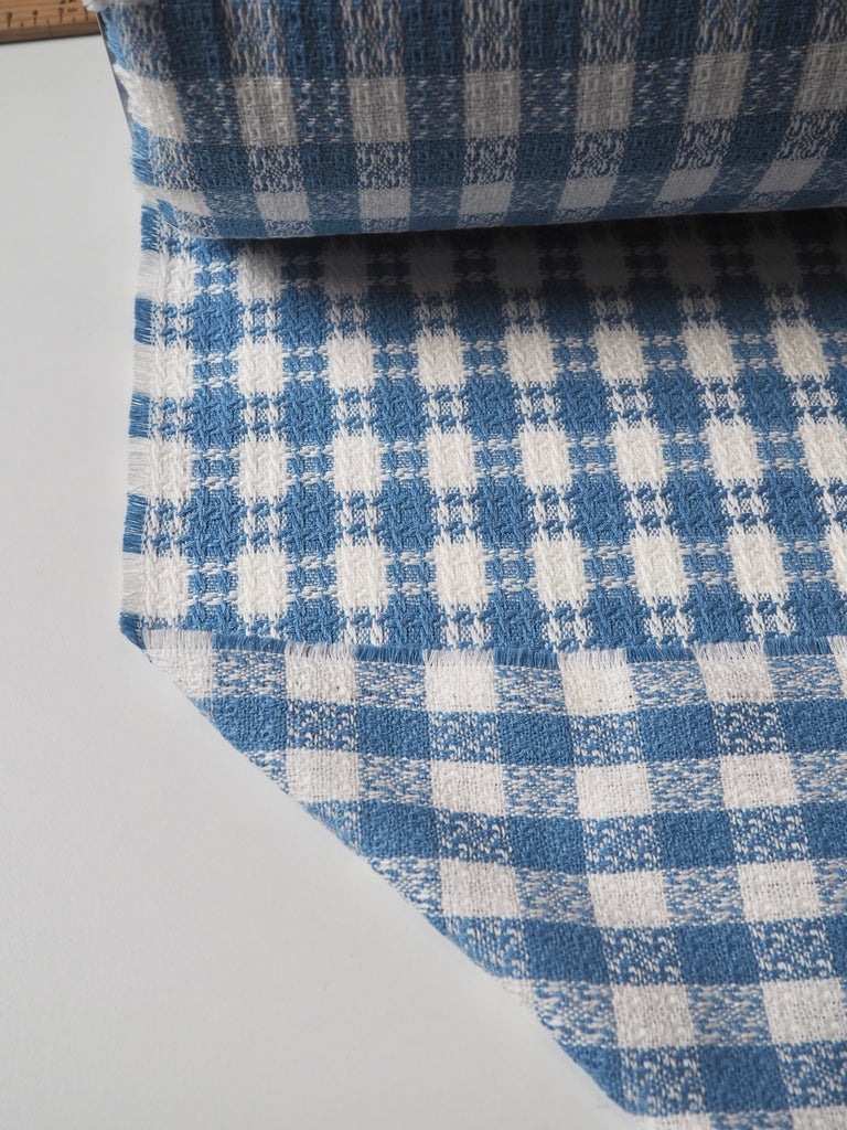 Blue + White Check Cotton Blend Jacquard