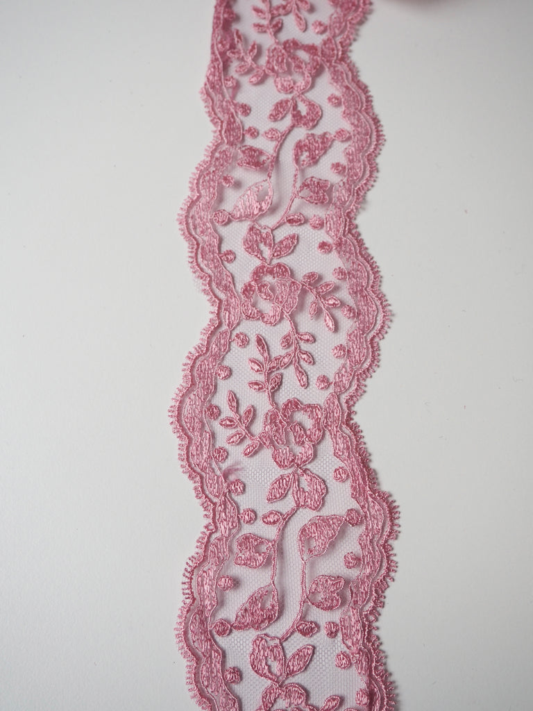 Pink Rose Garland Scallop Lace Trim 6cm