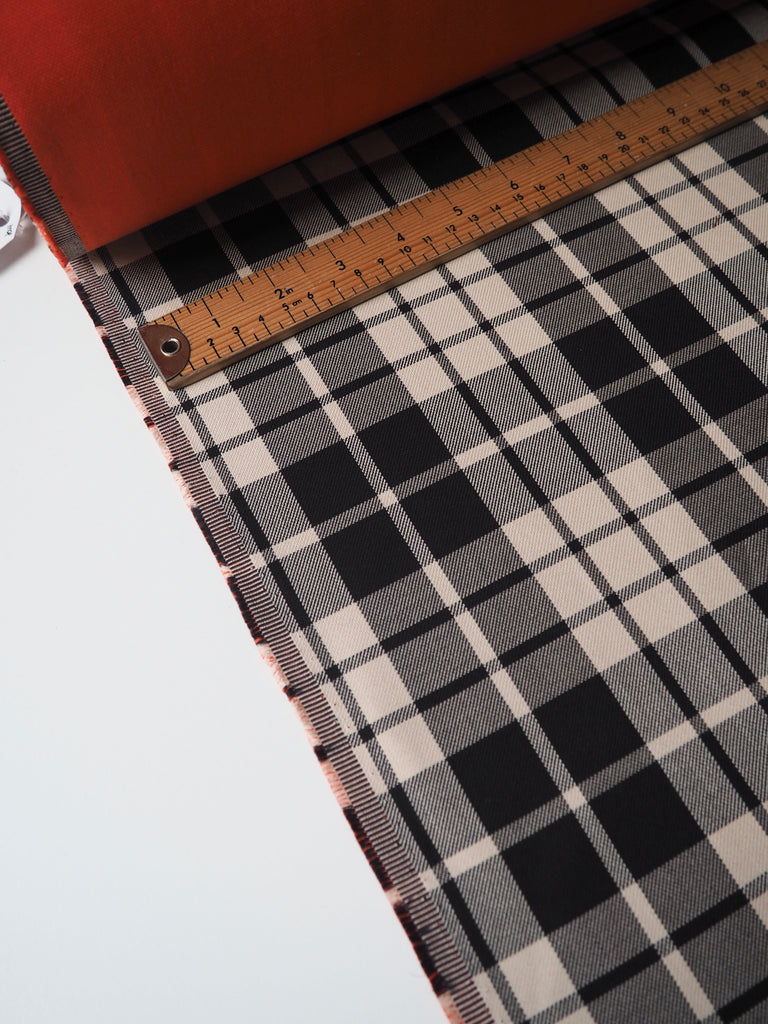 Orange + Check Double Faced Organic Cotton Twill