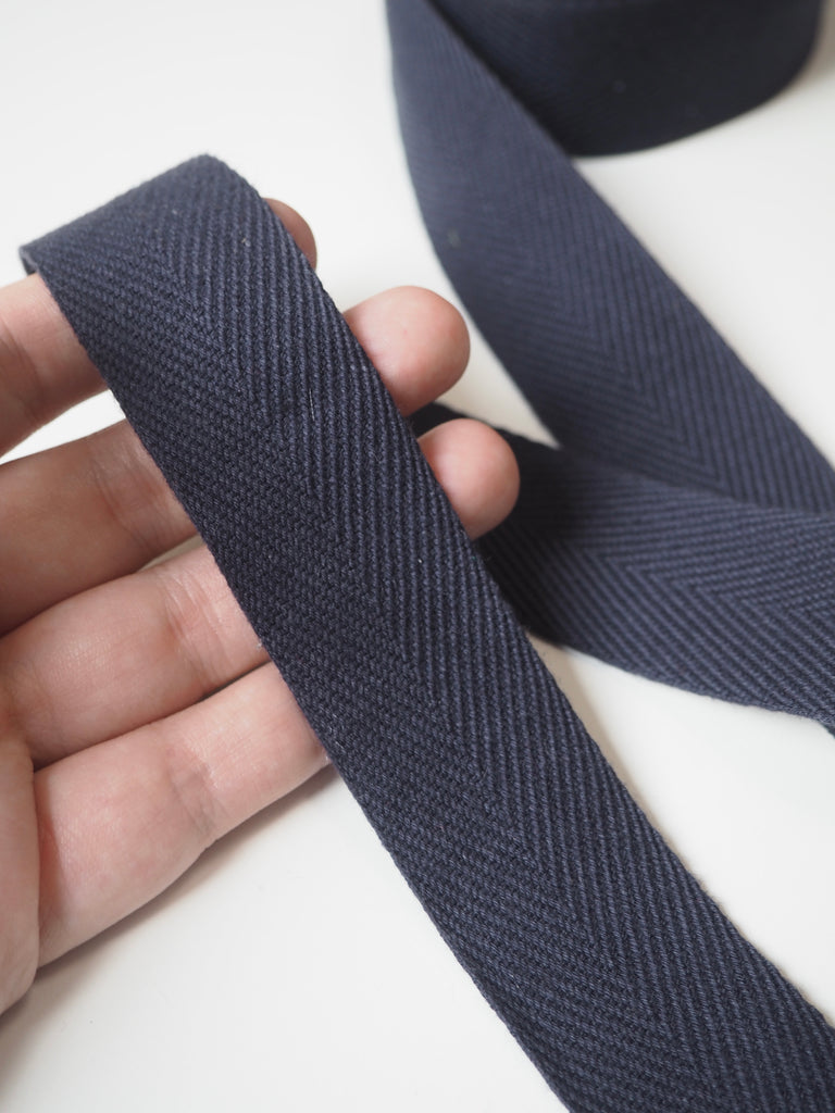 Navy Cotton Herringbone Webbing 30mm