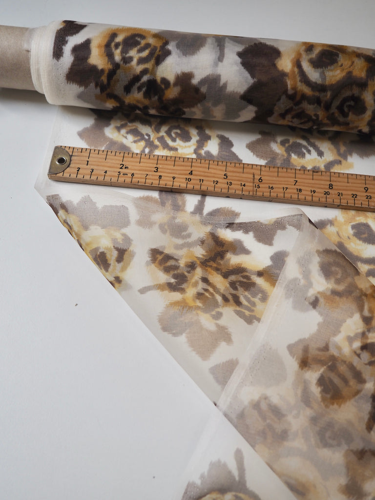 Yellow + Brown Moiré Rose Silk Organza