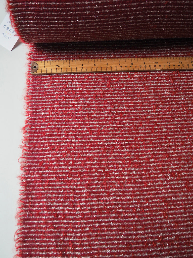 Red + Silver Stripe Wool Blend Bouclé