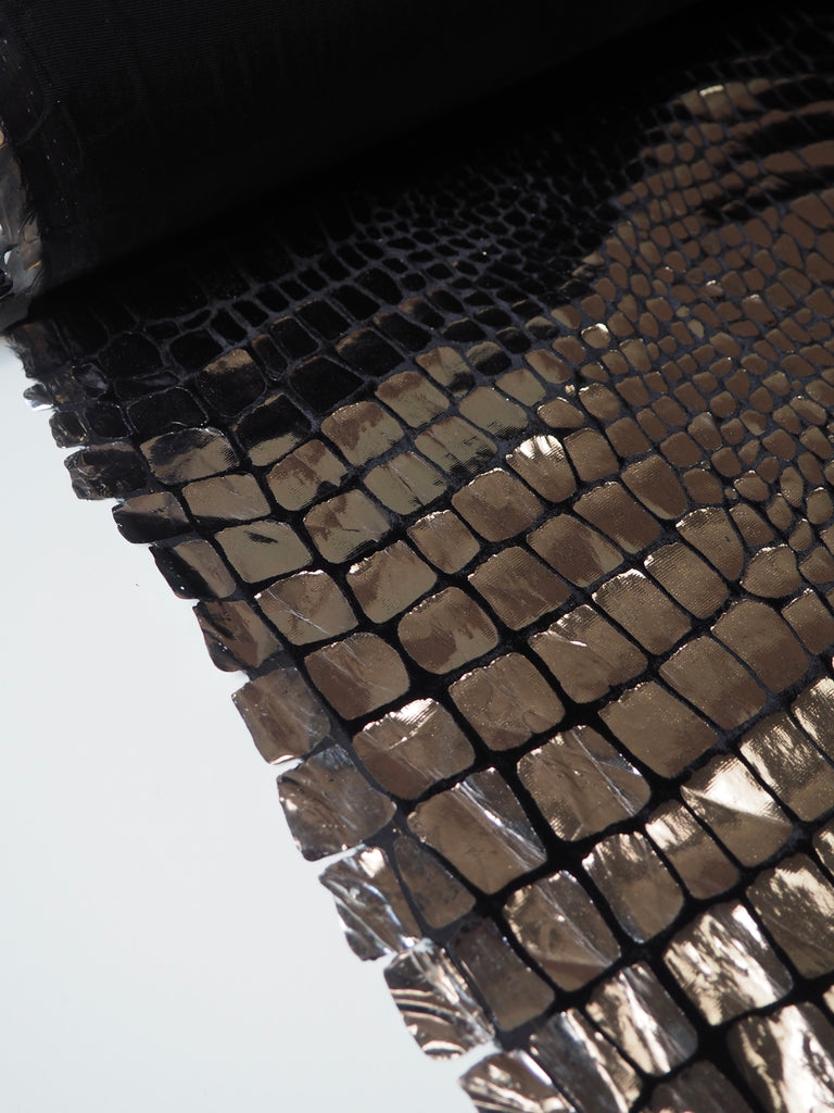 Silver Croc Foiled Black Silk/Viscose Velvet