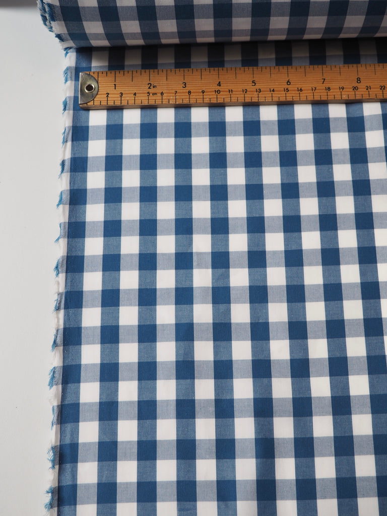 Blue Cotton Gingham Poplin