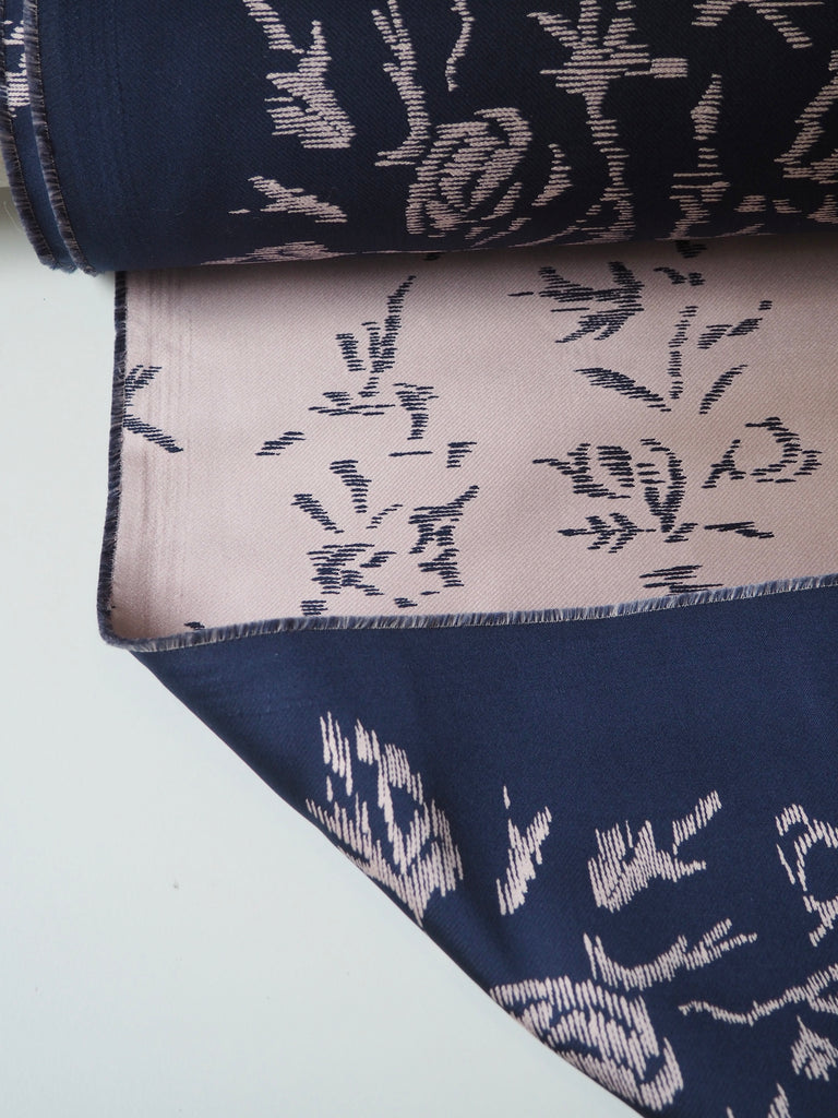 Navy + Blush Floral Jacquard