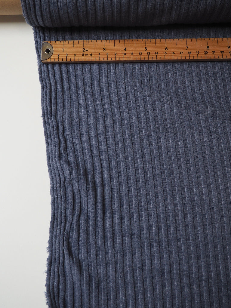 Faded Indigo Viscose Wide Rib Jersey