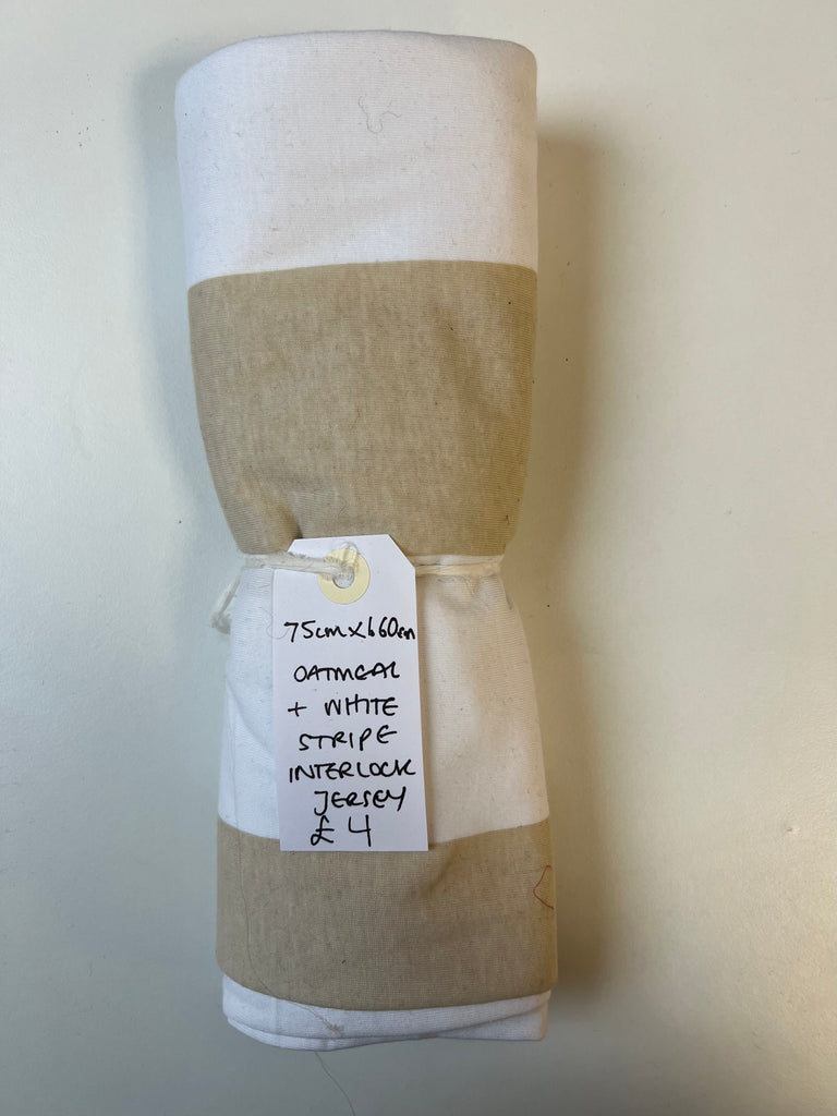 Oatmeal + White Stripe Interlock Jersey Remnant