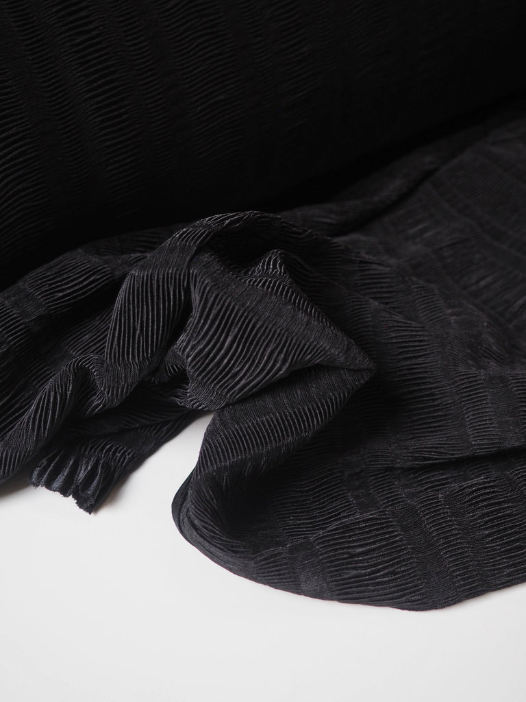 Black Plissé Stripe Satin