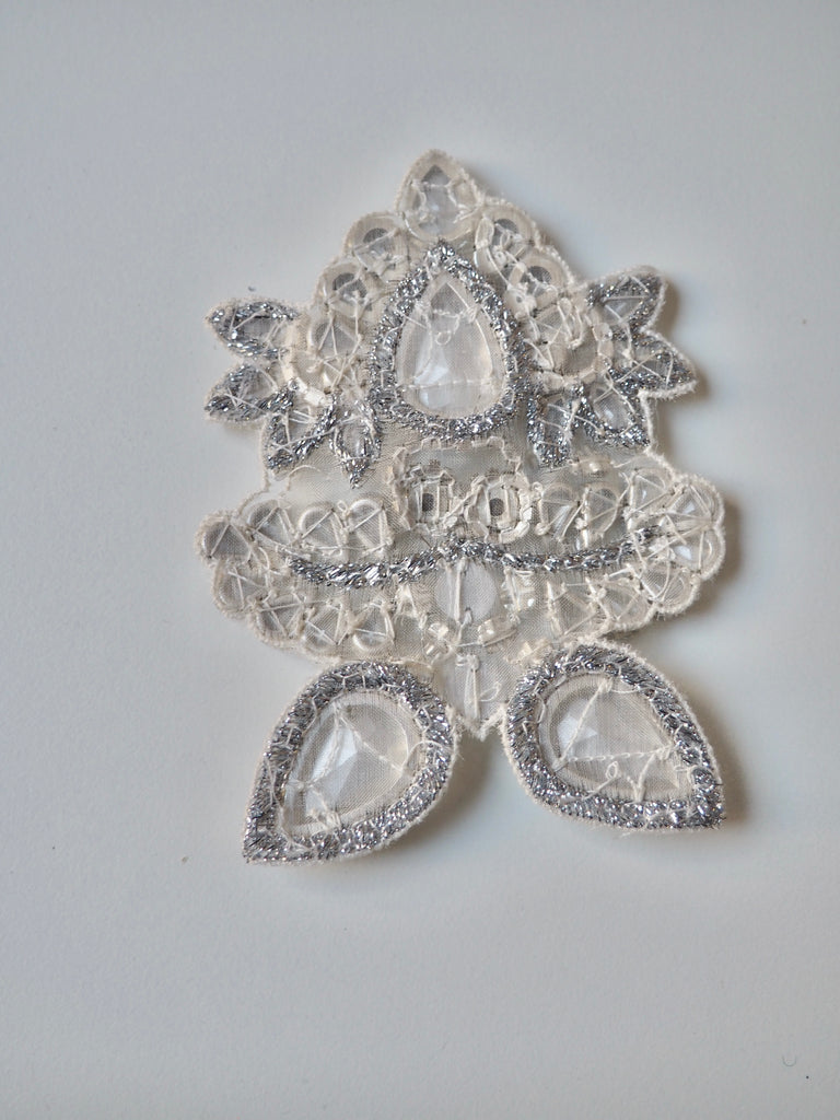 Hand Beaded Silver Crystal Appliqué
