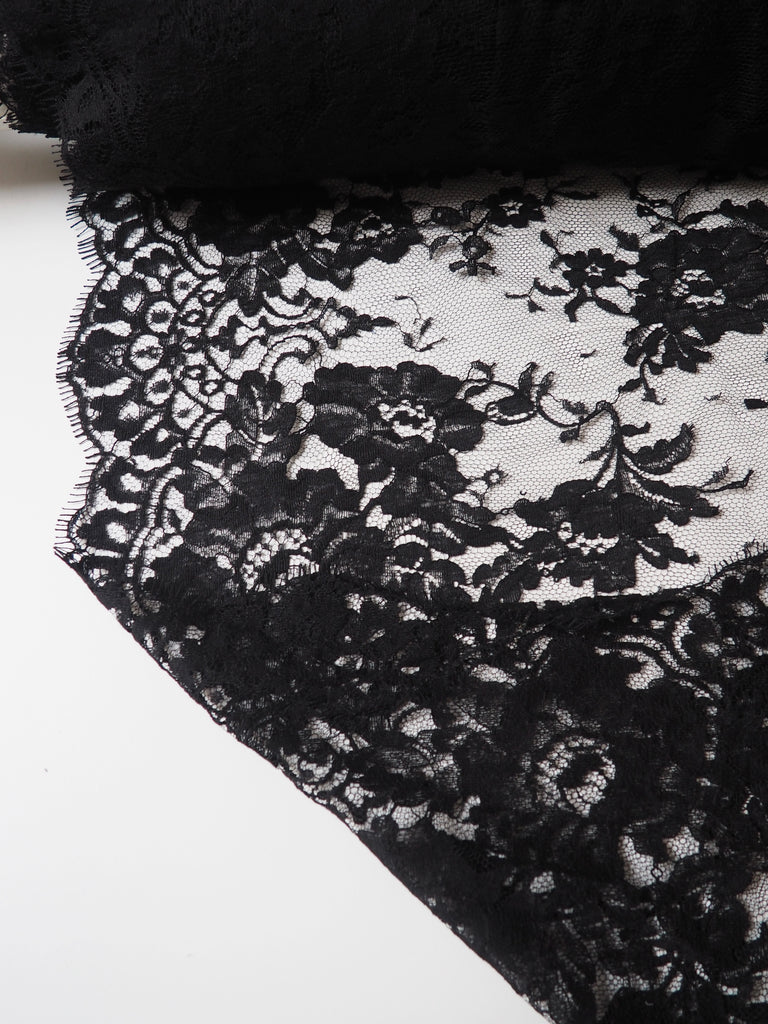 Black Corded Floral Scallop Lace