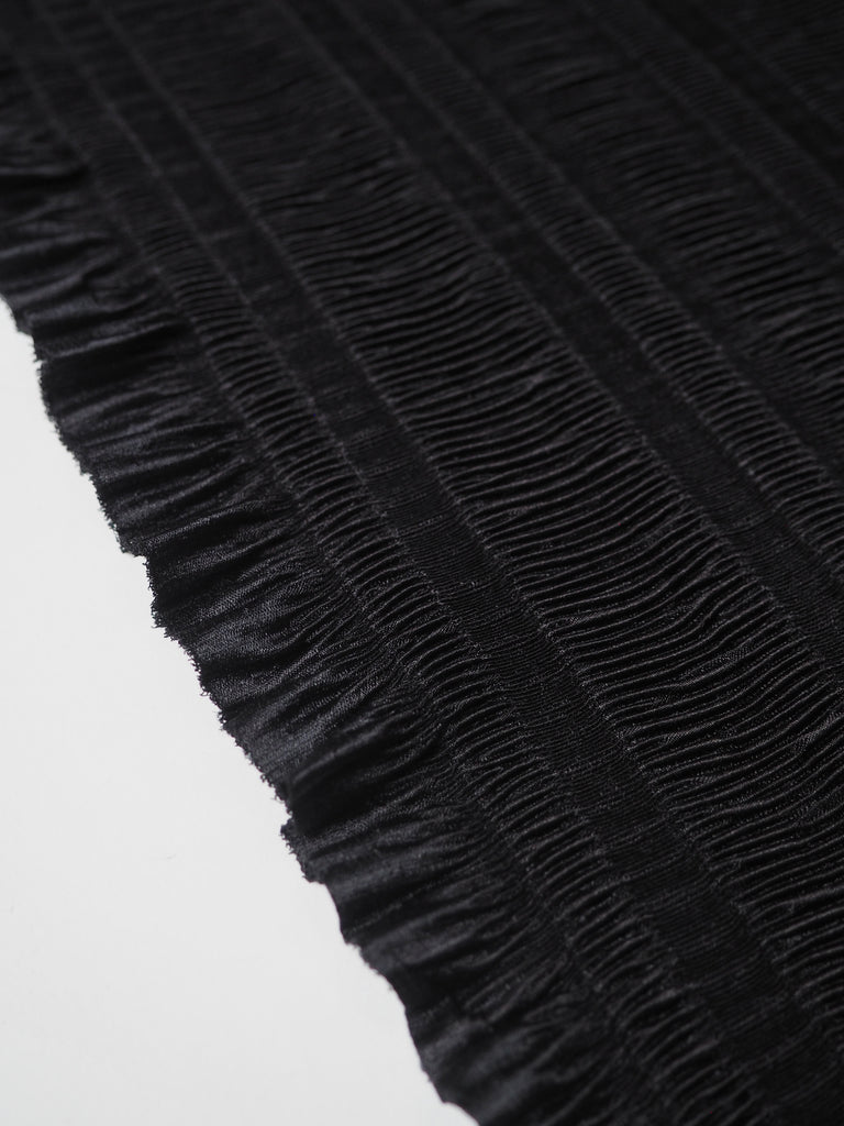 Black Plissé Stripe Satin