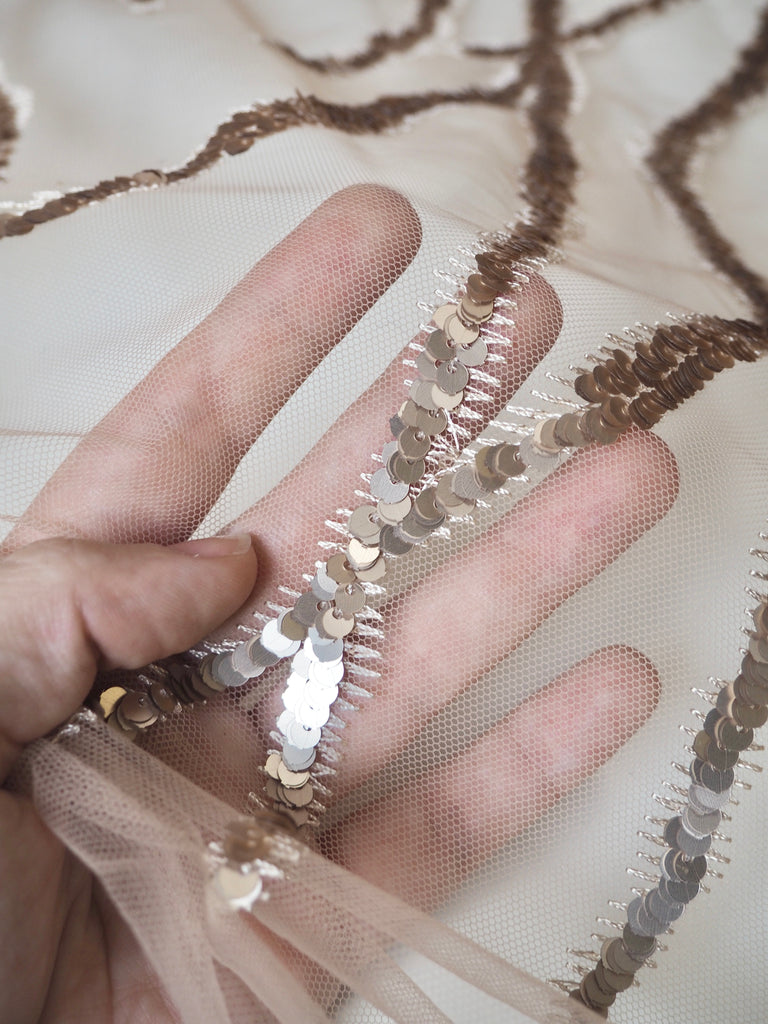 Soft Gold Vine Sequin Tulle