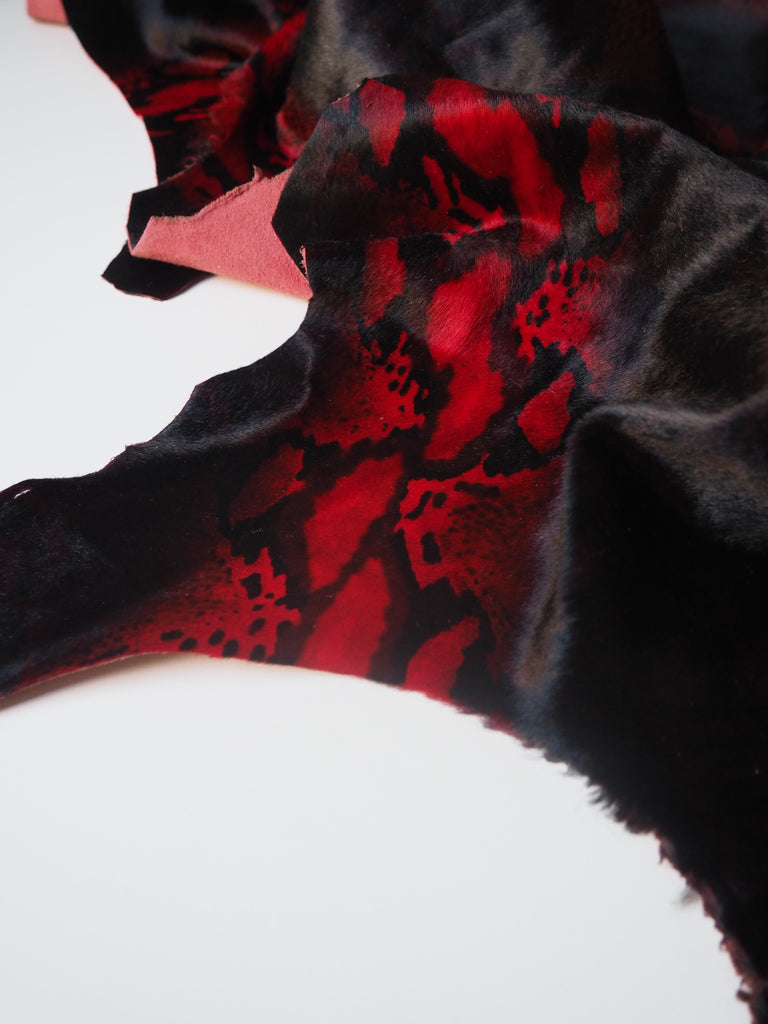 Snakeskin Red + Black Print Calfskin Hide