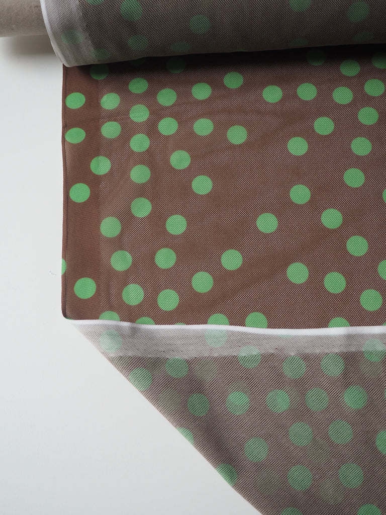 Lime Polka Dot Stretch Mesh