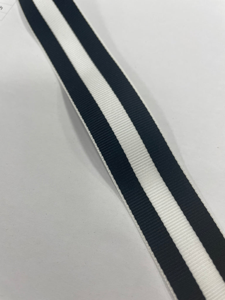 Shindo Black + White Stripe Grosgrain Ribbon 24mm