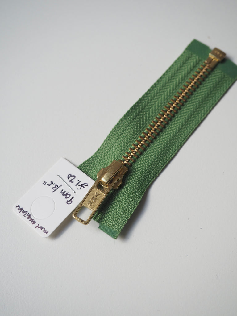 YKK Apple Green & Gold Metal Open-Ended Zips 9cm