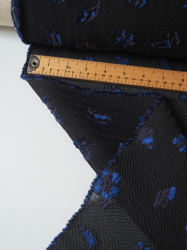 Blue Floral Jacquard Cloqué