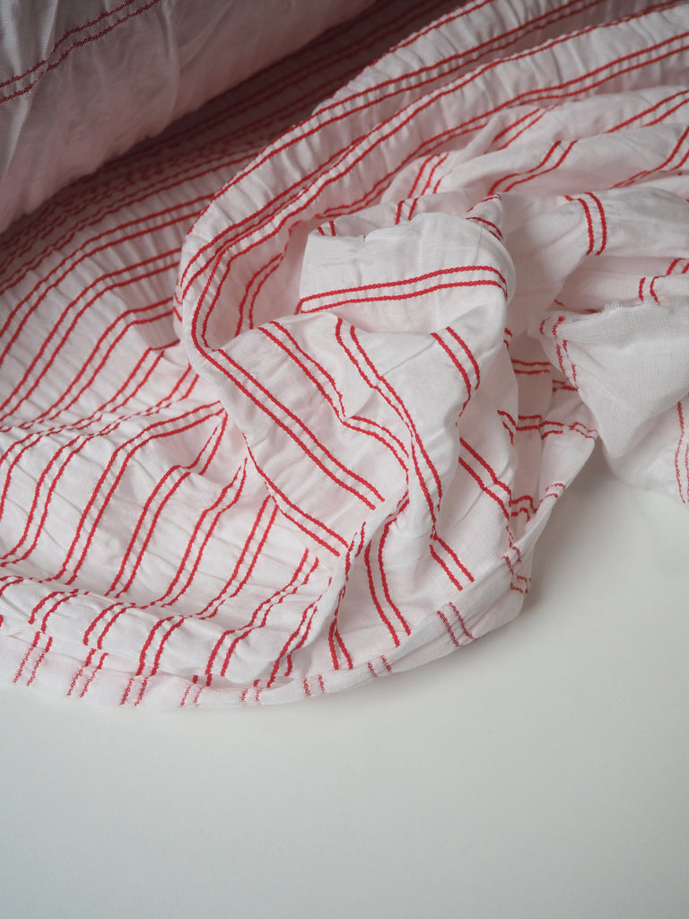 Red + White Degrading Stripe Viscose (Per Piece)