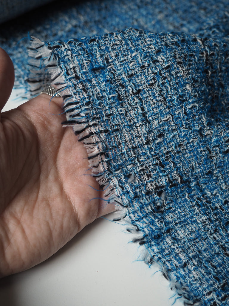 Blue + White Cotton Blend Tweed