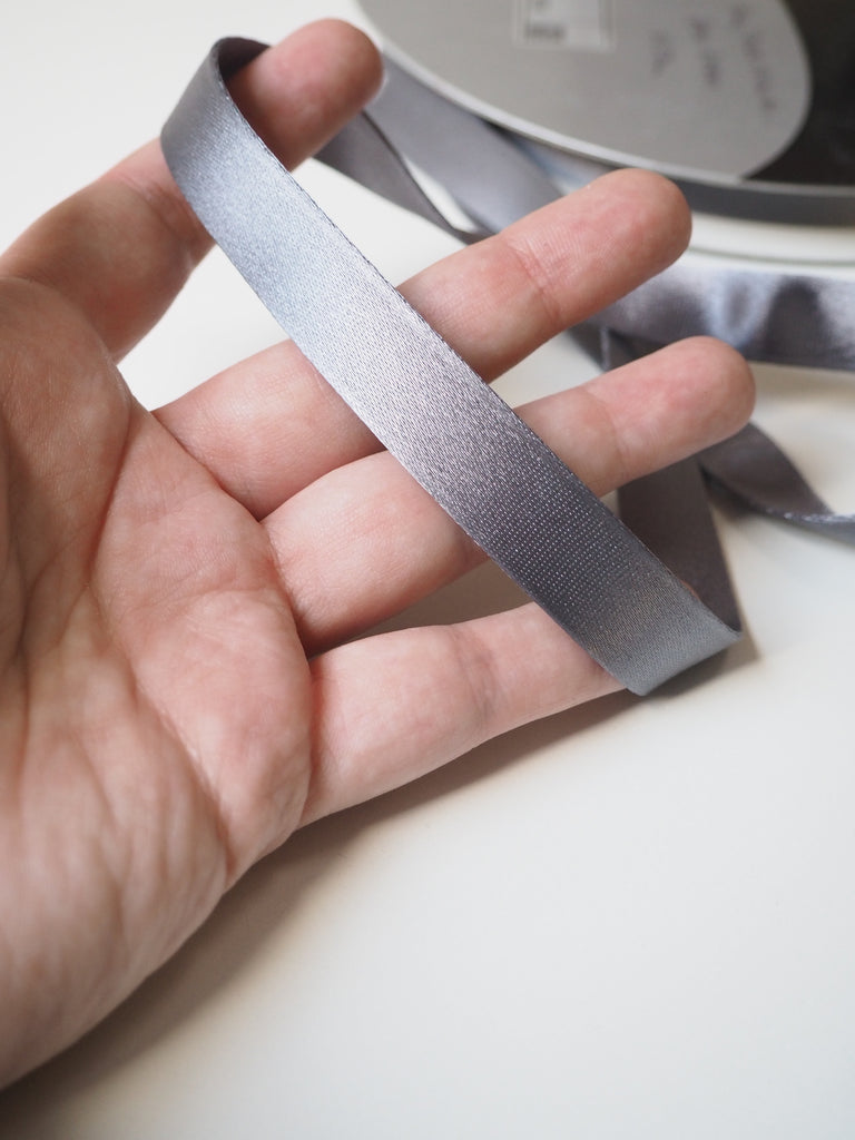 Shindo Grey Thick Double-Faced Satin Ribbon 15mm