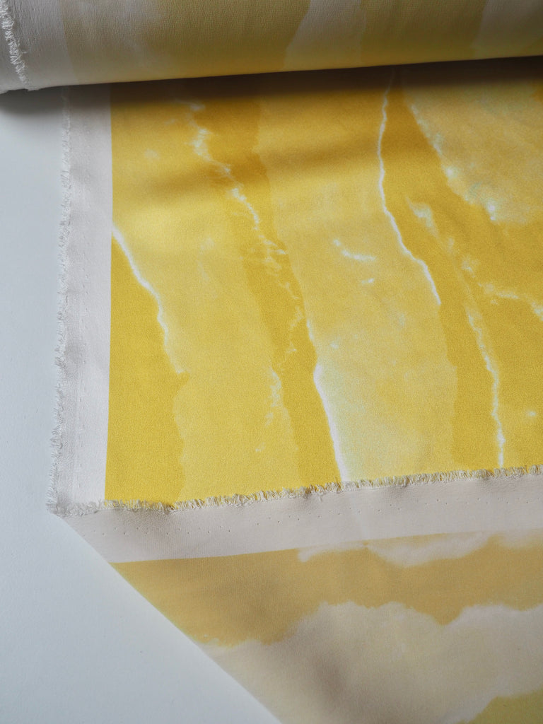Yellow + Ivory Marbled Heavy Silk Satin