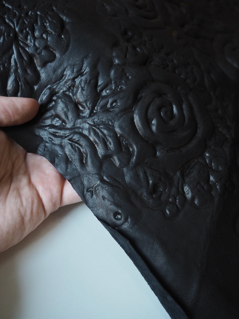 Black Floral Foam Embossed Calfskin