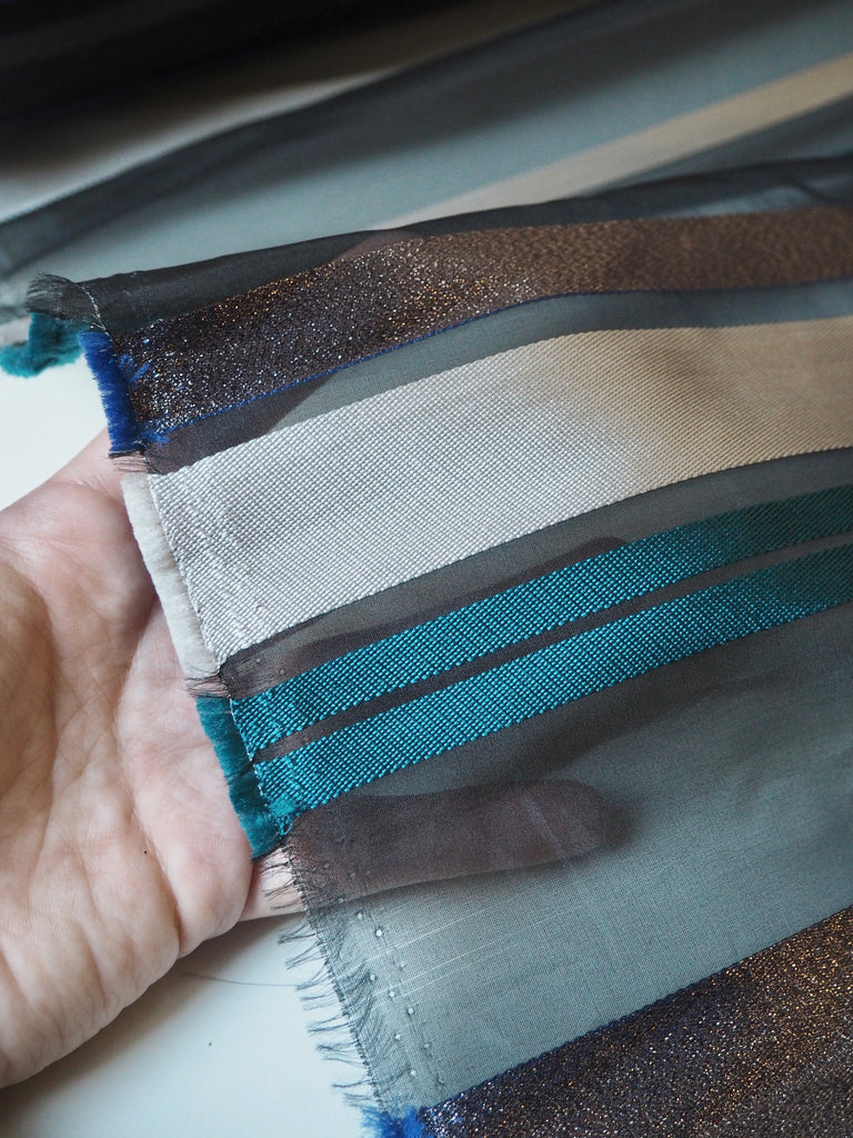 Blue Stripe Organza Jacquard