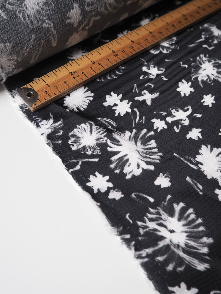 Black + White Floral Hammered Viscose Satin