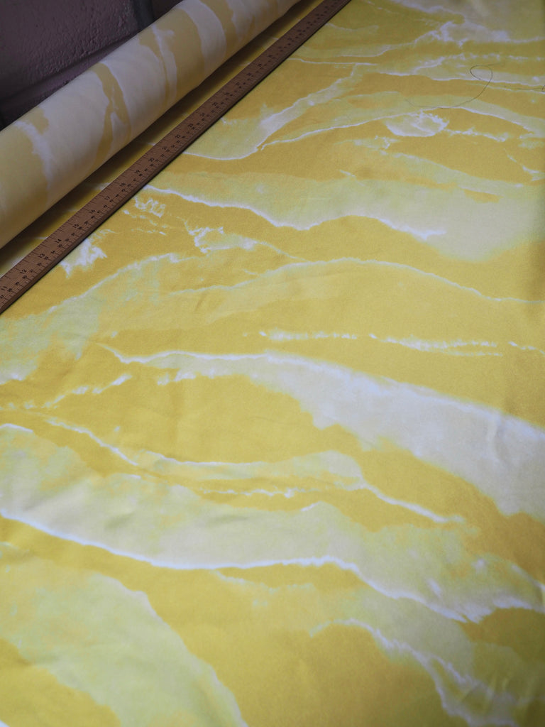 Yellow + Ivory Marbled Heavy Silk Satin