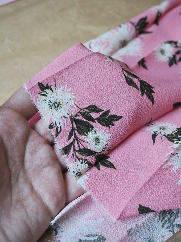 Pink Floral Crinkle Crepe Knife Pleated Pieces