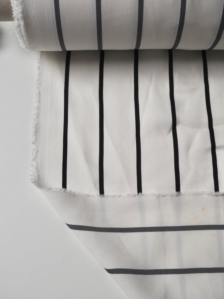 Black + White Stripe Viscose Crepe-Backed Satin