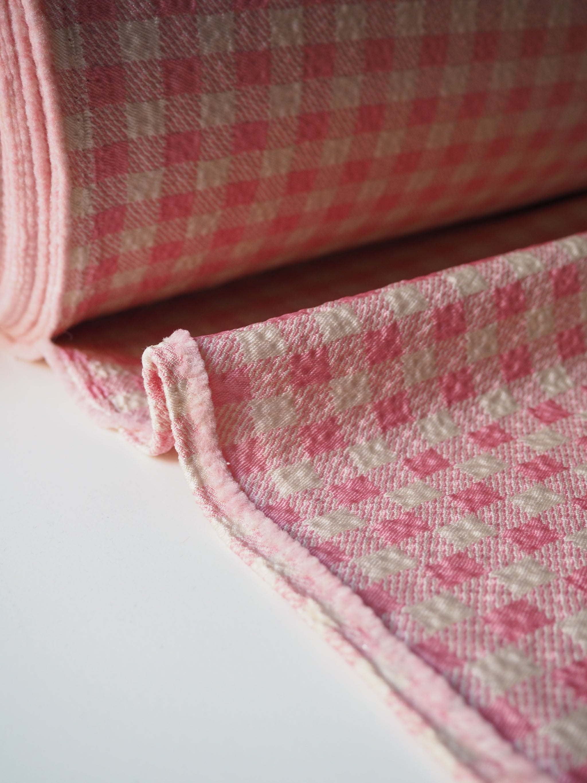 Pink & White Small Gingham Check Cotton Fabric - 1 Metre, 45" Wide, Medium Weight