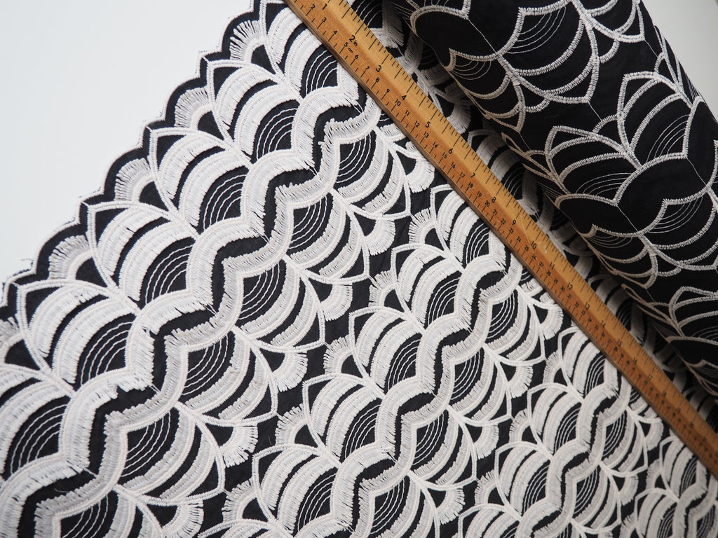 Black + Ecru Scallop Embroidered Cotton