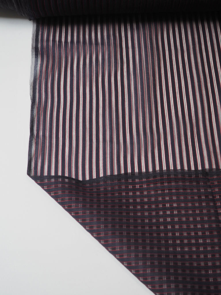 Navy + Red Stripe Nylon Organza