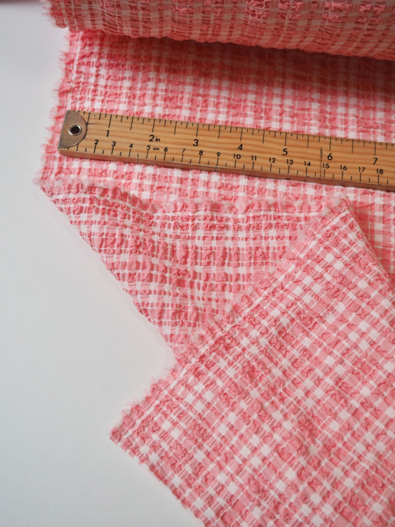 Pink Check Cotton Seersucker