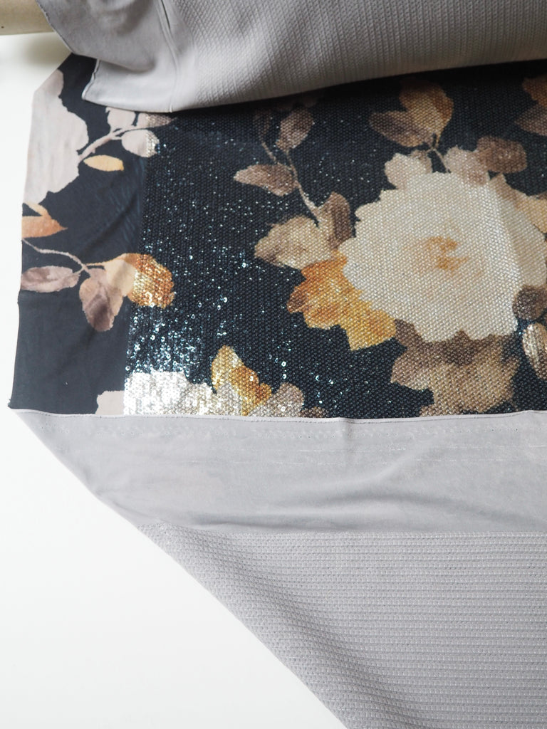 Yellow Rose Black Sequin Printed Jersey