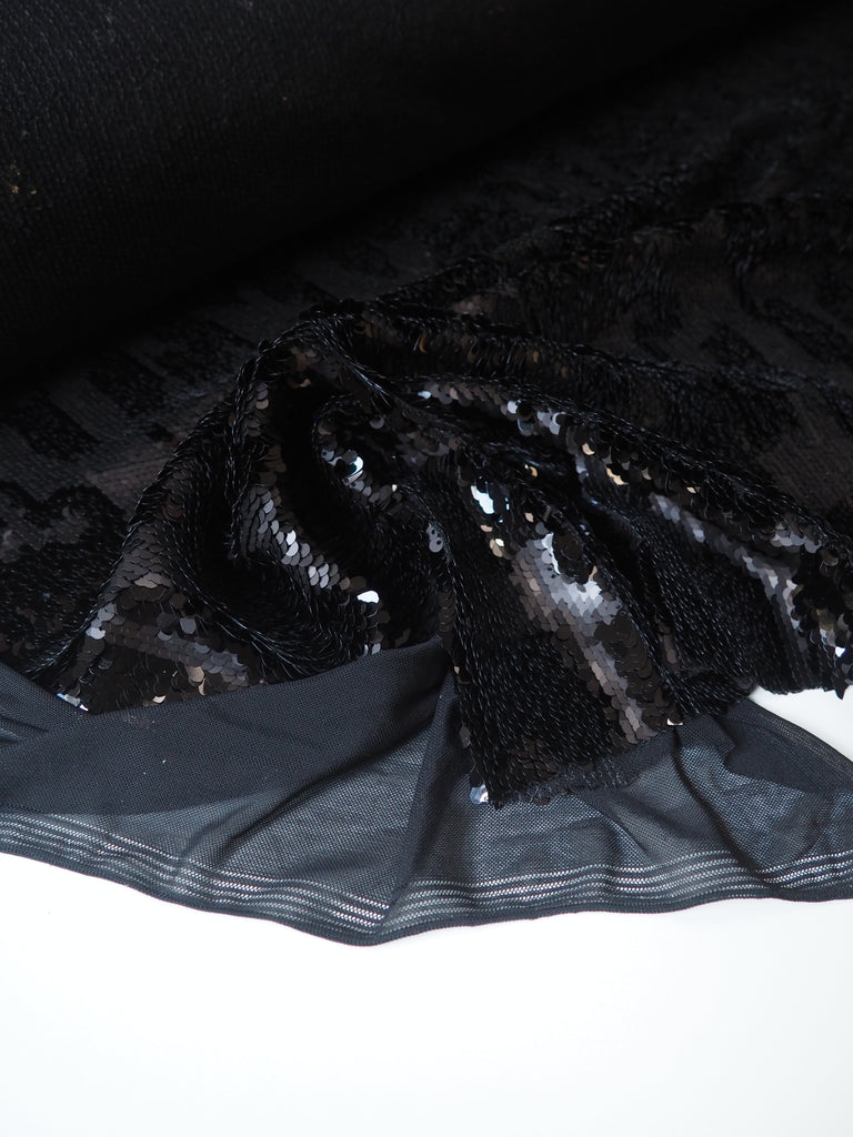 Black Spotted Sequin Stretch Mesh