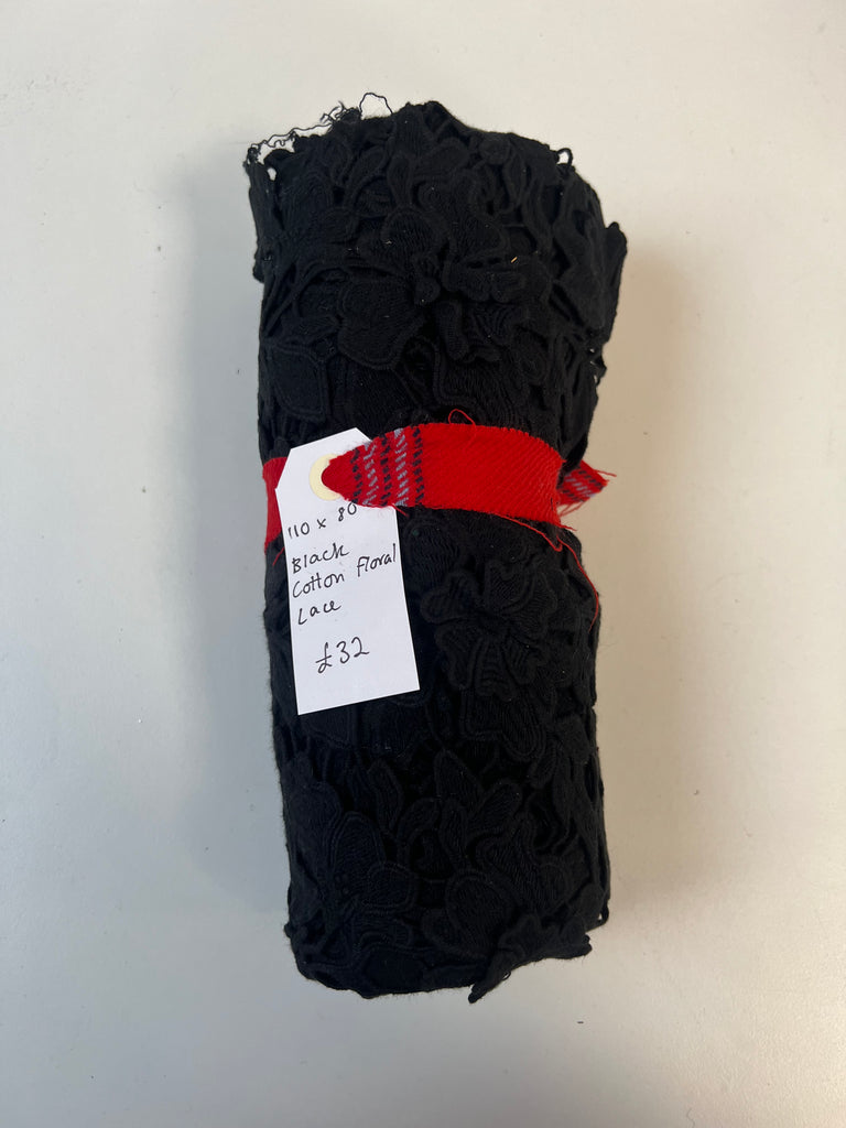 Black Cotton Floral Lace Remnant