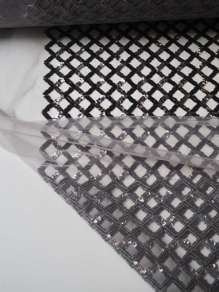 Grey Lattice Sequin Tulle