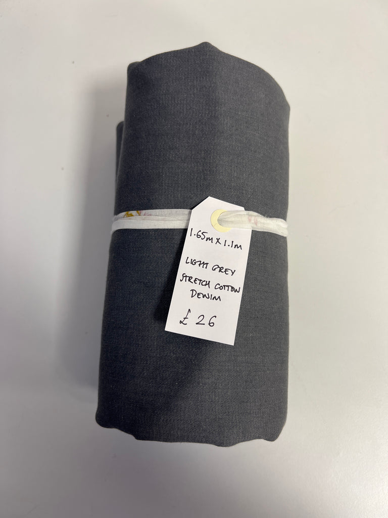 Light Grey Stretch Cotton Denim Remnant