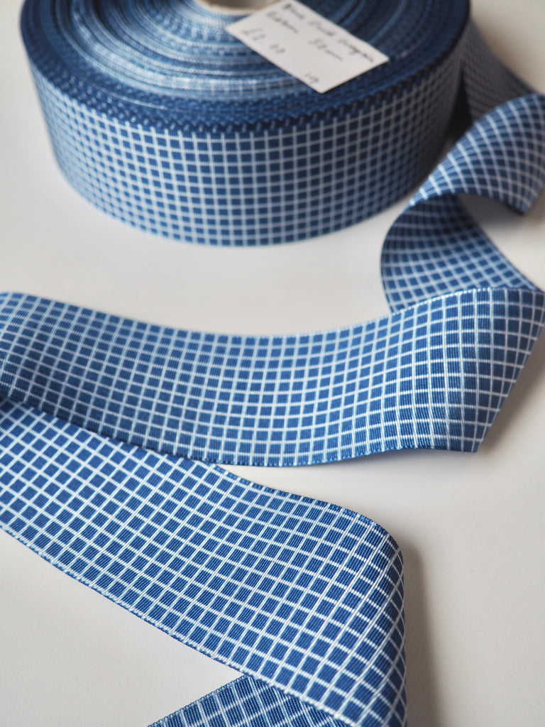 Blue Grid Grosgrain Ribbon 50mm