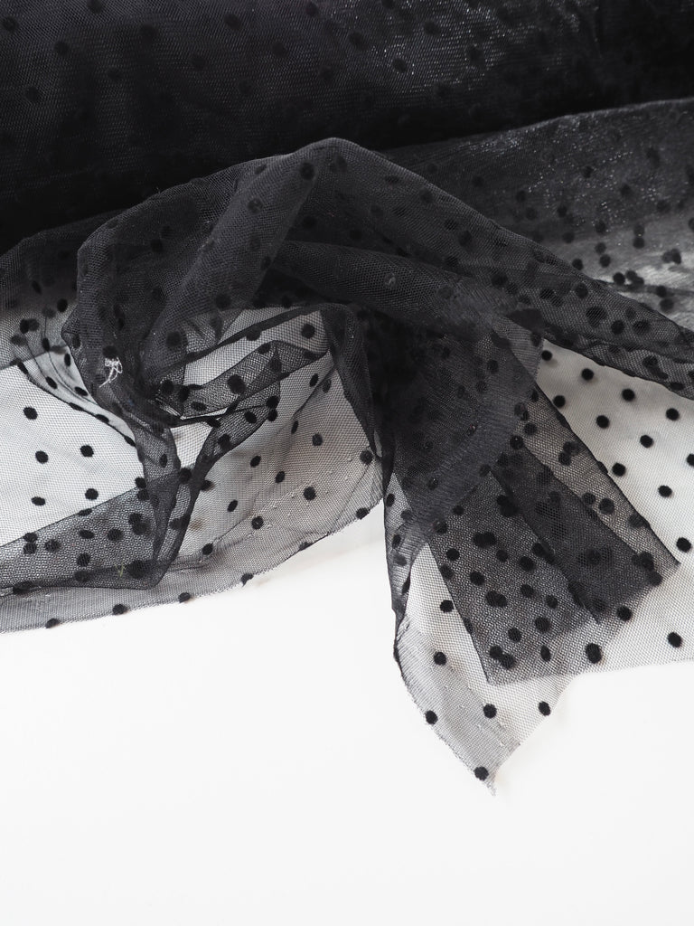 Black Flocked Velvet Polka Dot Tulle