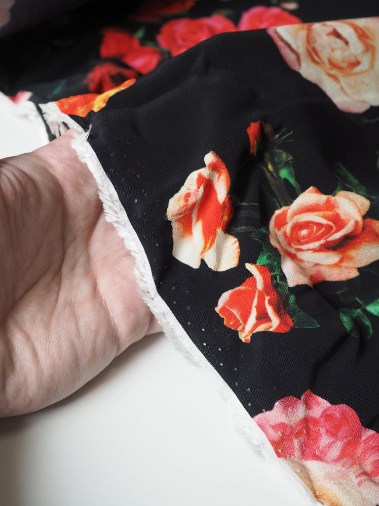 Black Floral Viscose Crepe