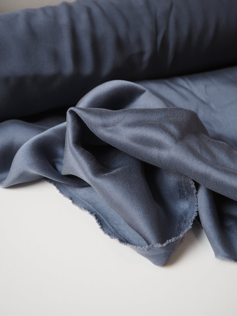 Grey Blue Stretch Washed Silk Satin