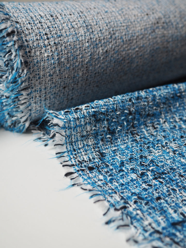 Blue + White Cotton Blend Tweed