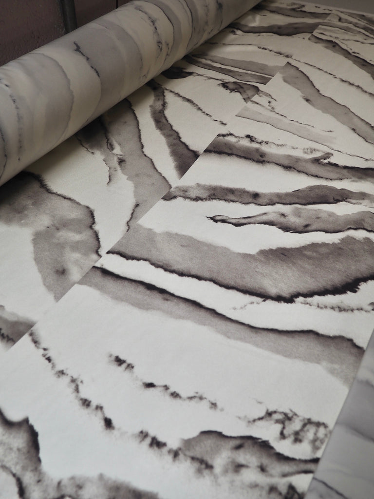 Cream + Grey Marbled Heavy Silk Satin